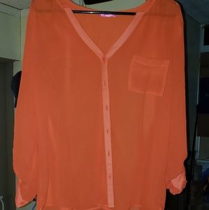 Orange sheer button up shirt